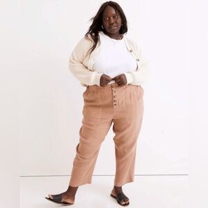 Madewell Plus Cotton-Linen Pull-On High-Rise Tapered Pants Button-Front Edition